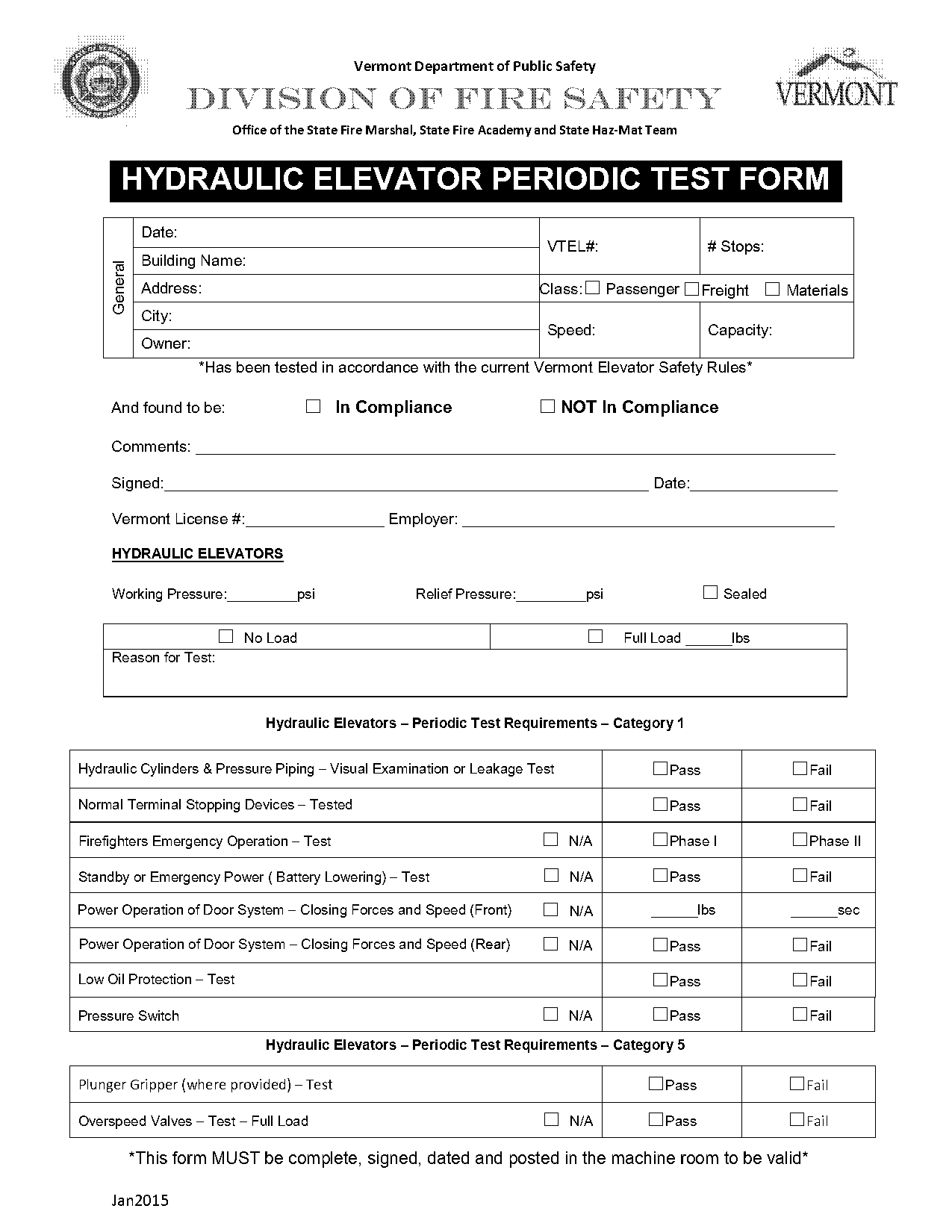 elevator state load test form