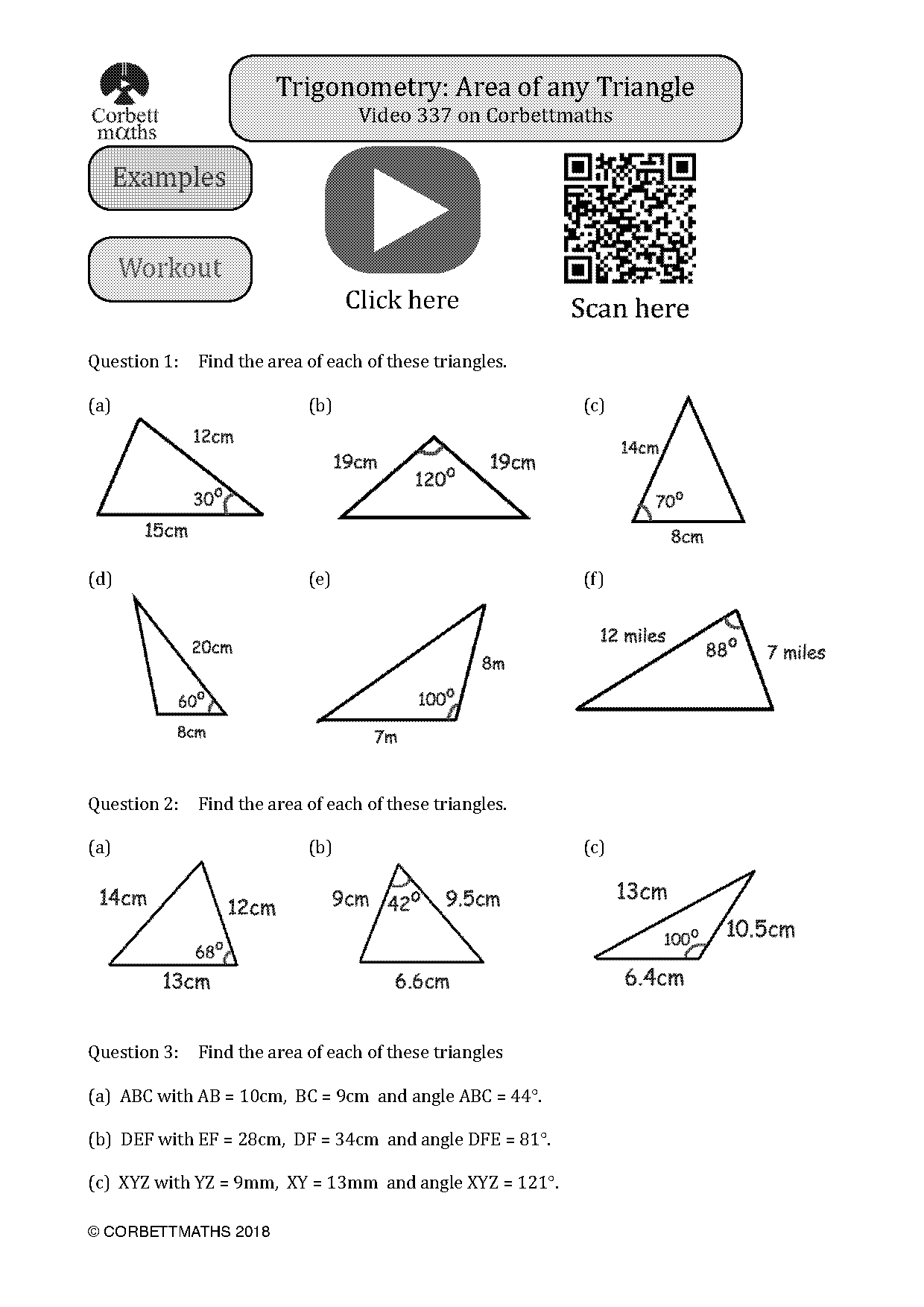 area of non right angle triangle worksheet