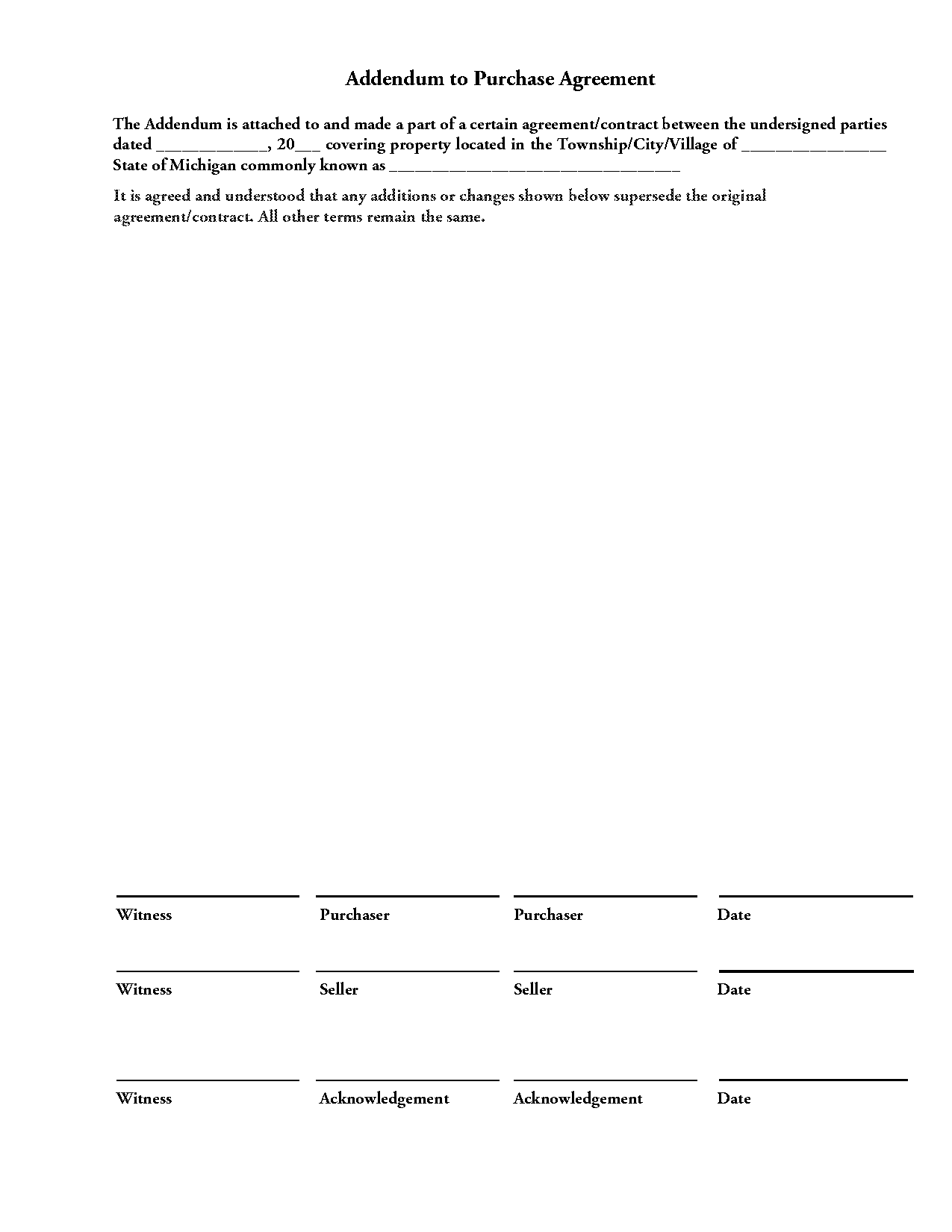 how to write an addendum to a purchase agreement