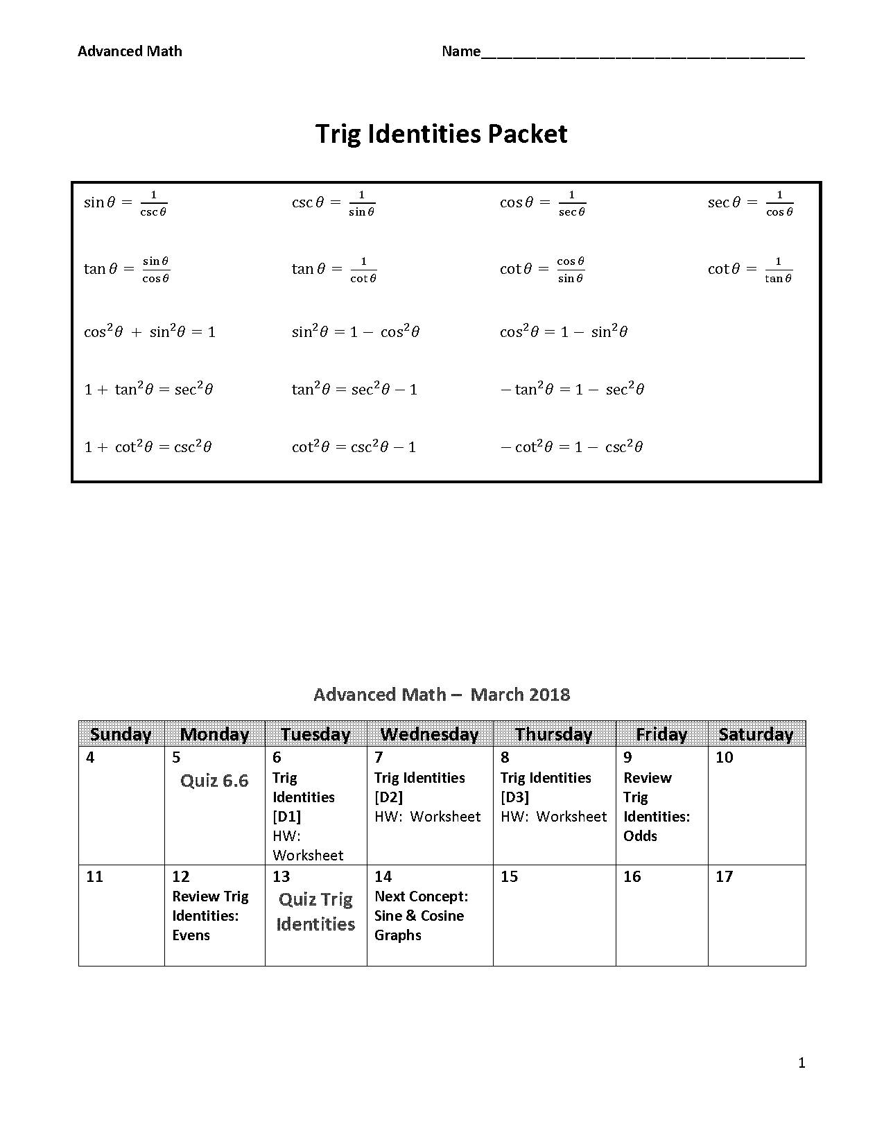 free basic trigonometry worksheets