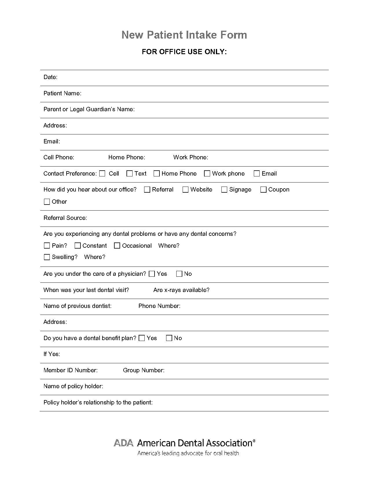 dental new patient form