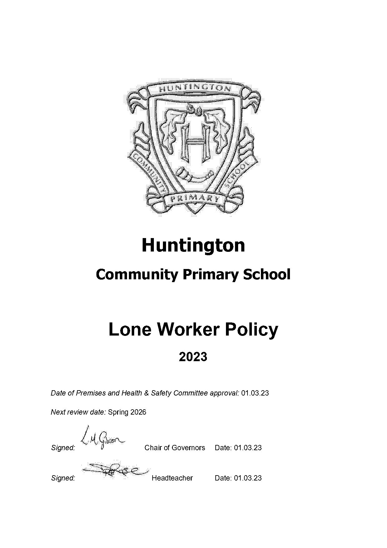 school lone working policy