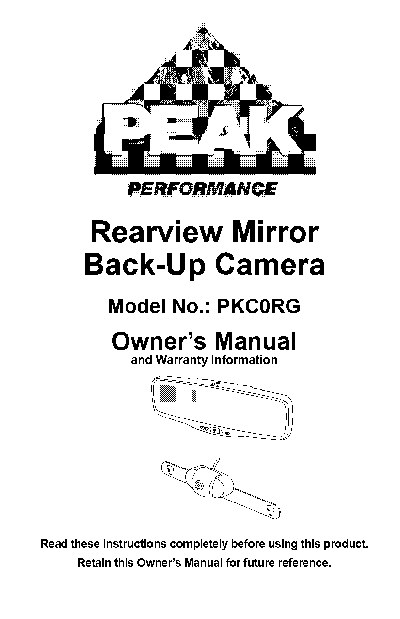 peak rear view camera manual