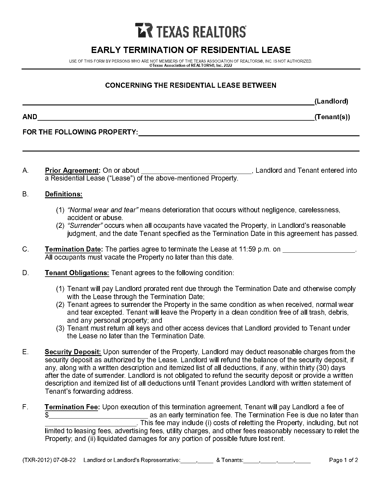 notice of lease termination letter from landlord to tenant texas