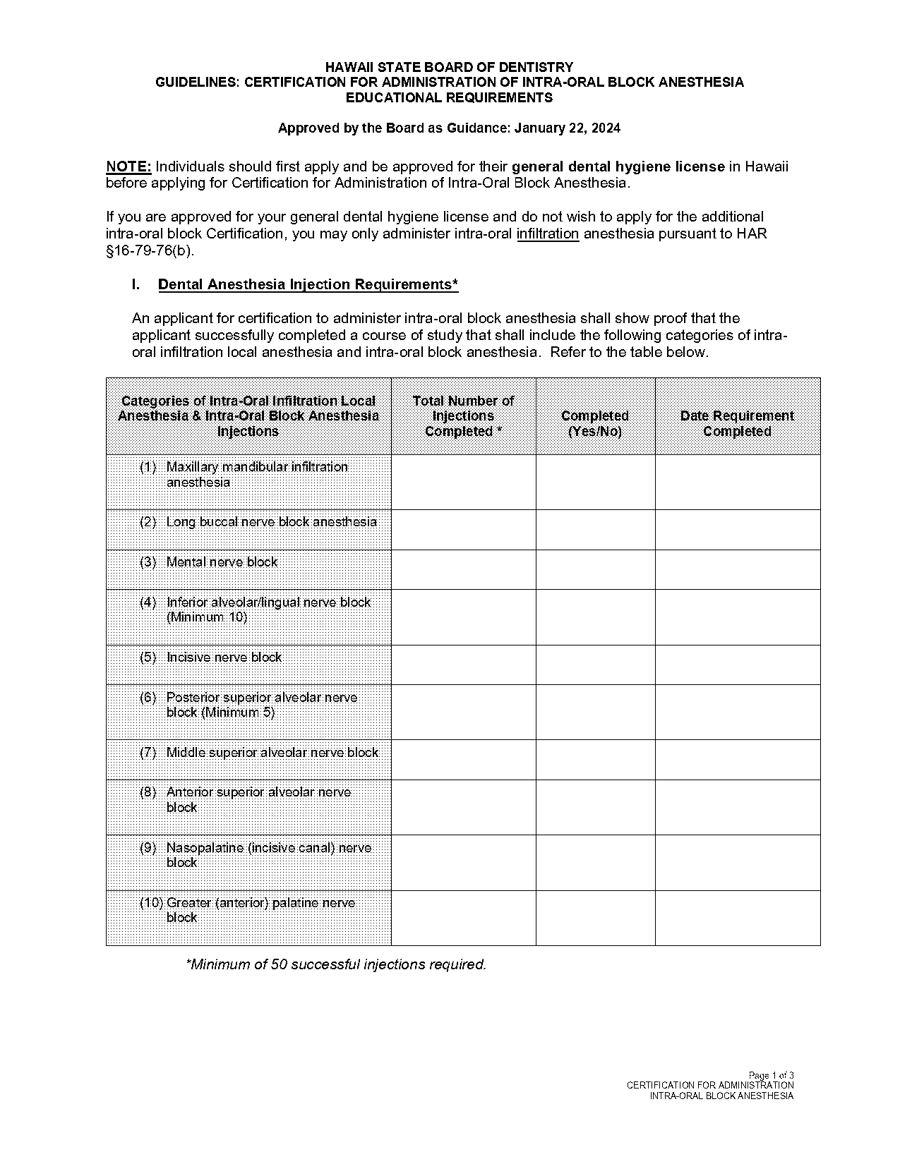 nerve block documentation requirements