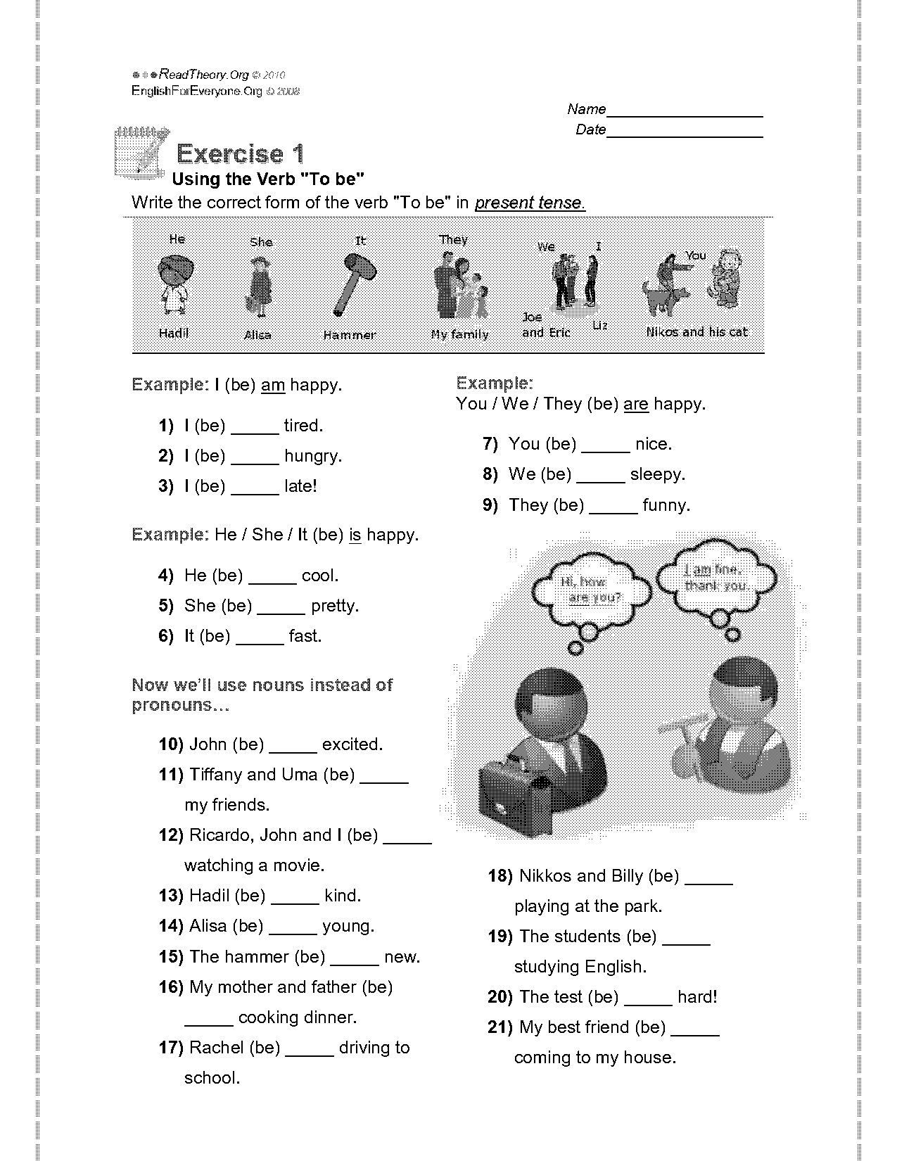 verb to be past and present worksheets