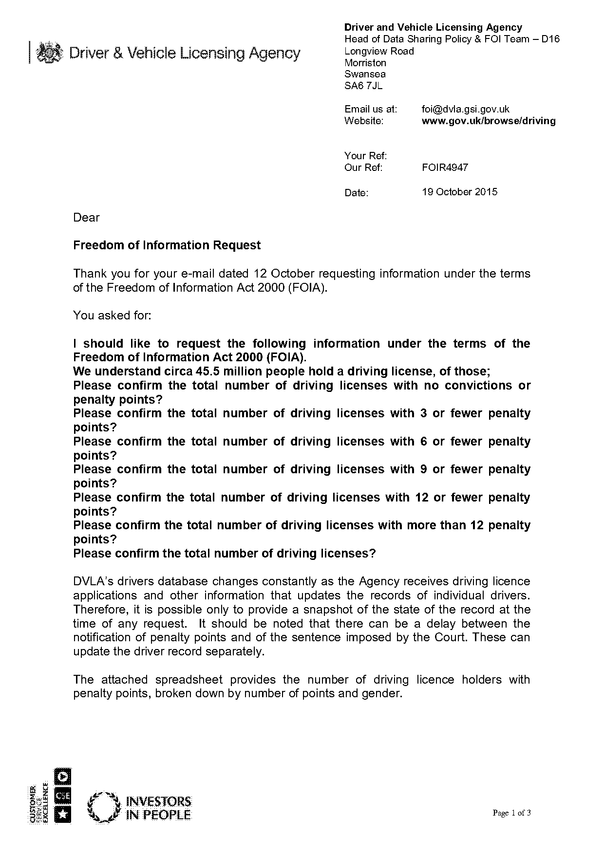 dvla penalty points on driving licence