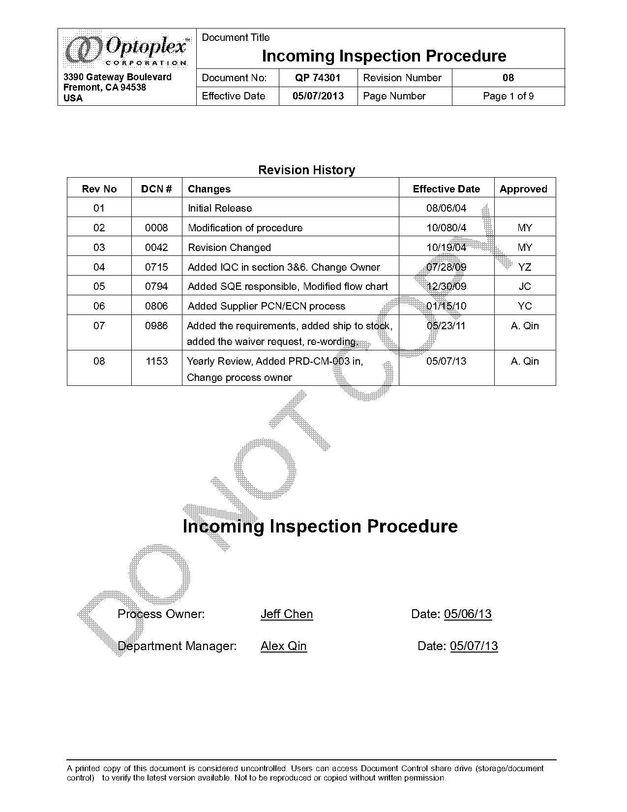 incoming goods inspection form template