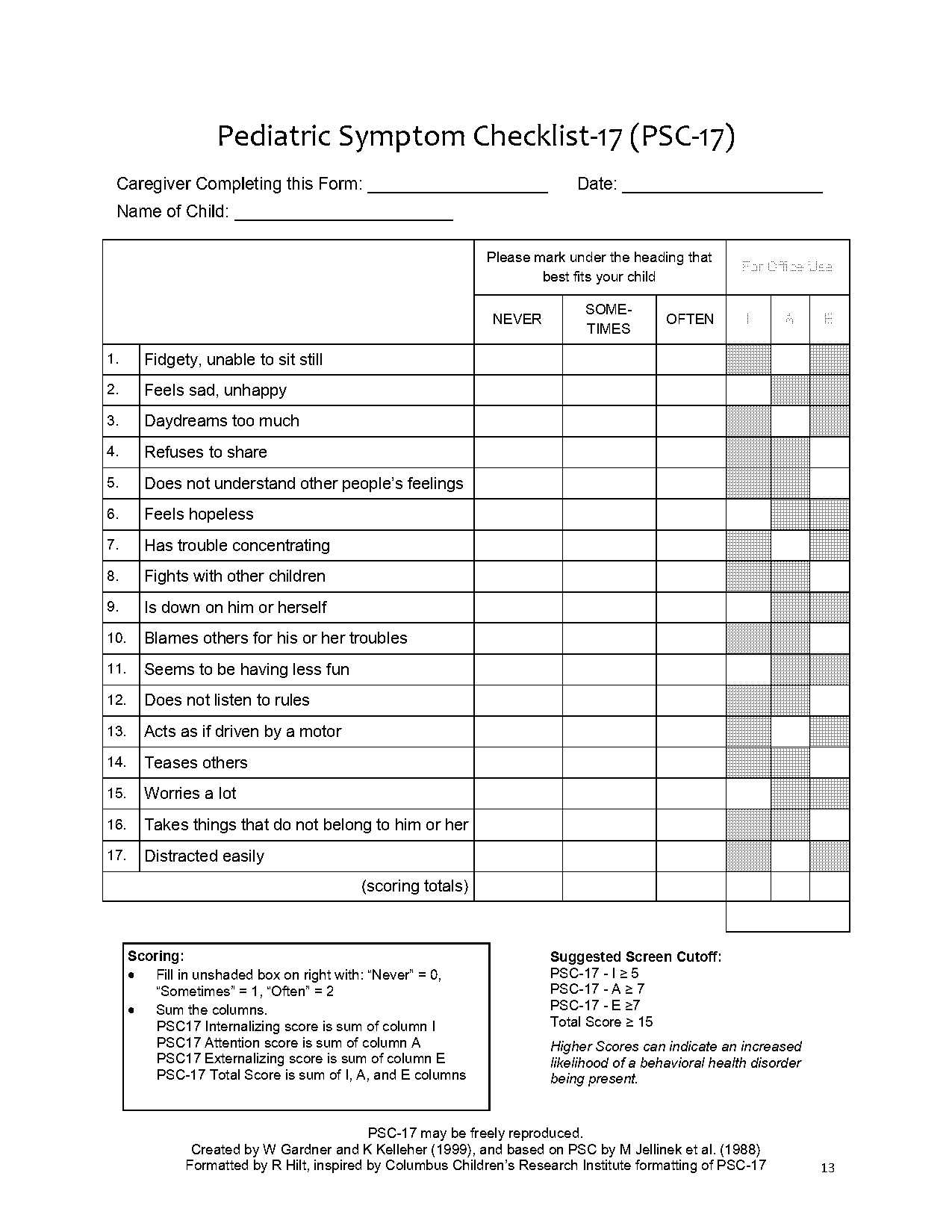 pediatric symptom checklist pdf