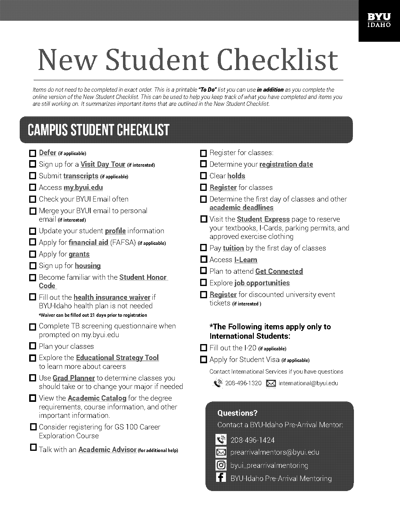 byu idaho student admission checklist