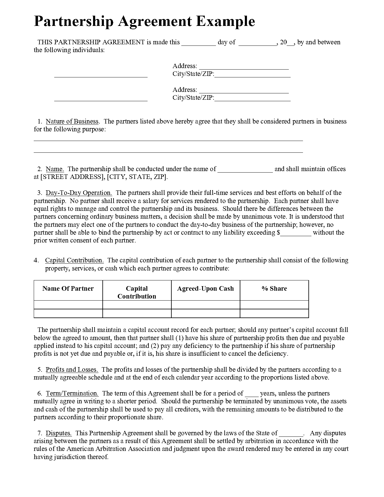 contract of partnership business