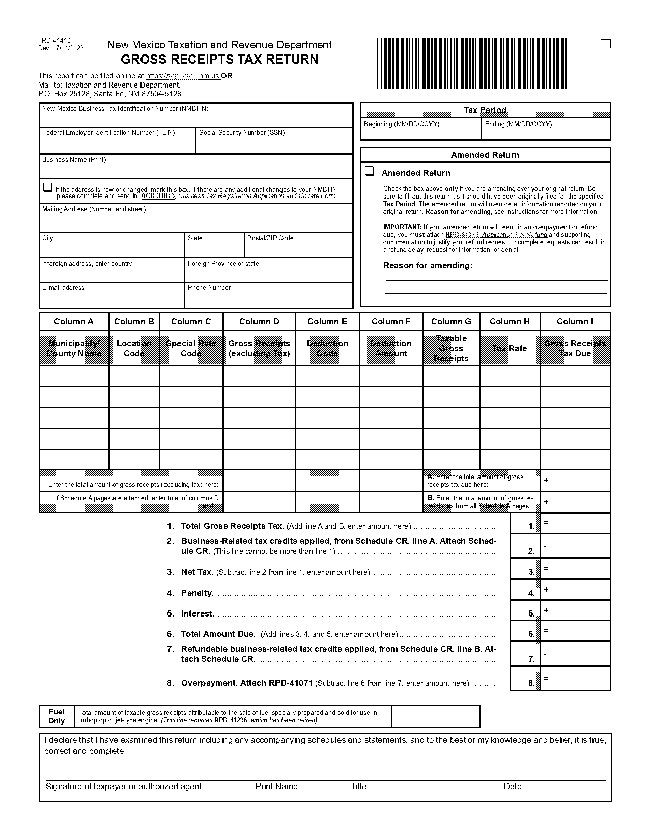 new mexico state gross receipts tax website