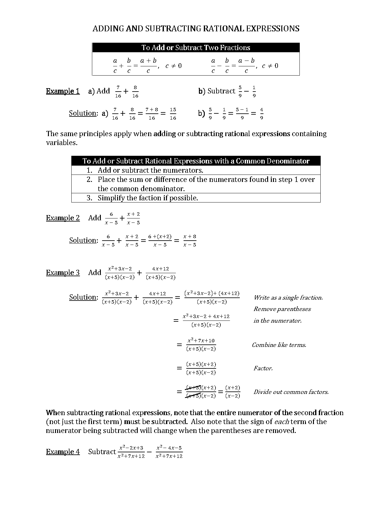 adding and subtracting fractions worksheet pdf