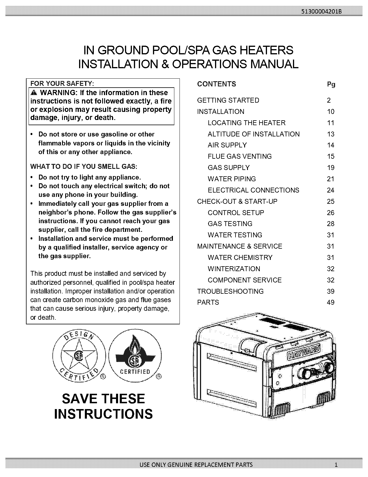 hayward pool heater installation instructions