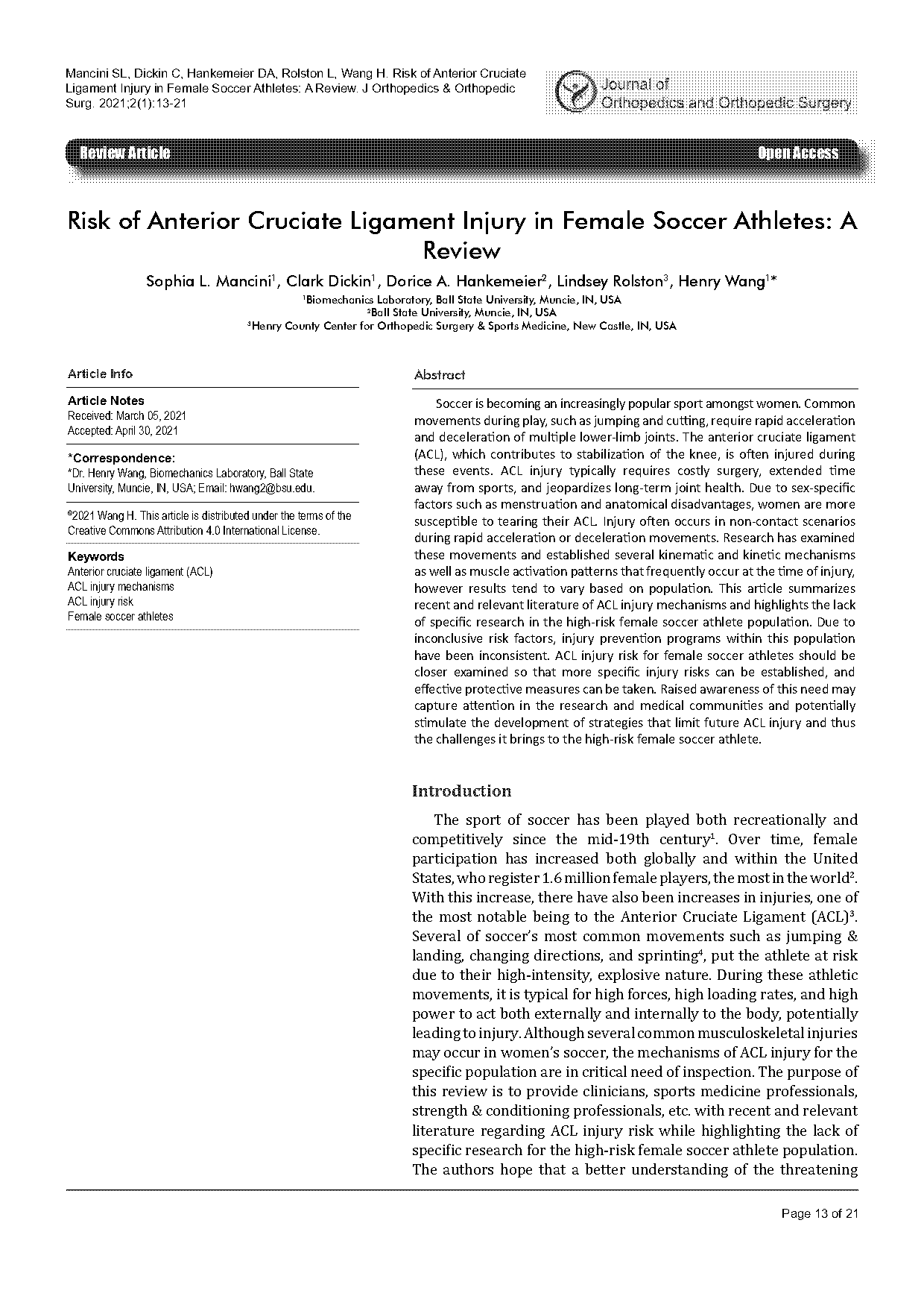 acl injury research article