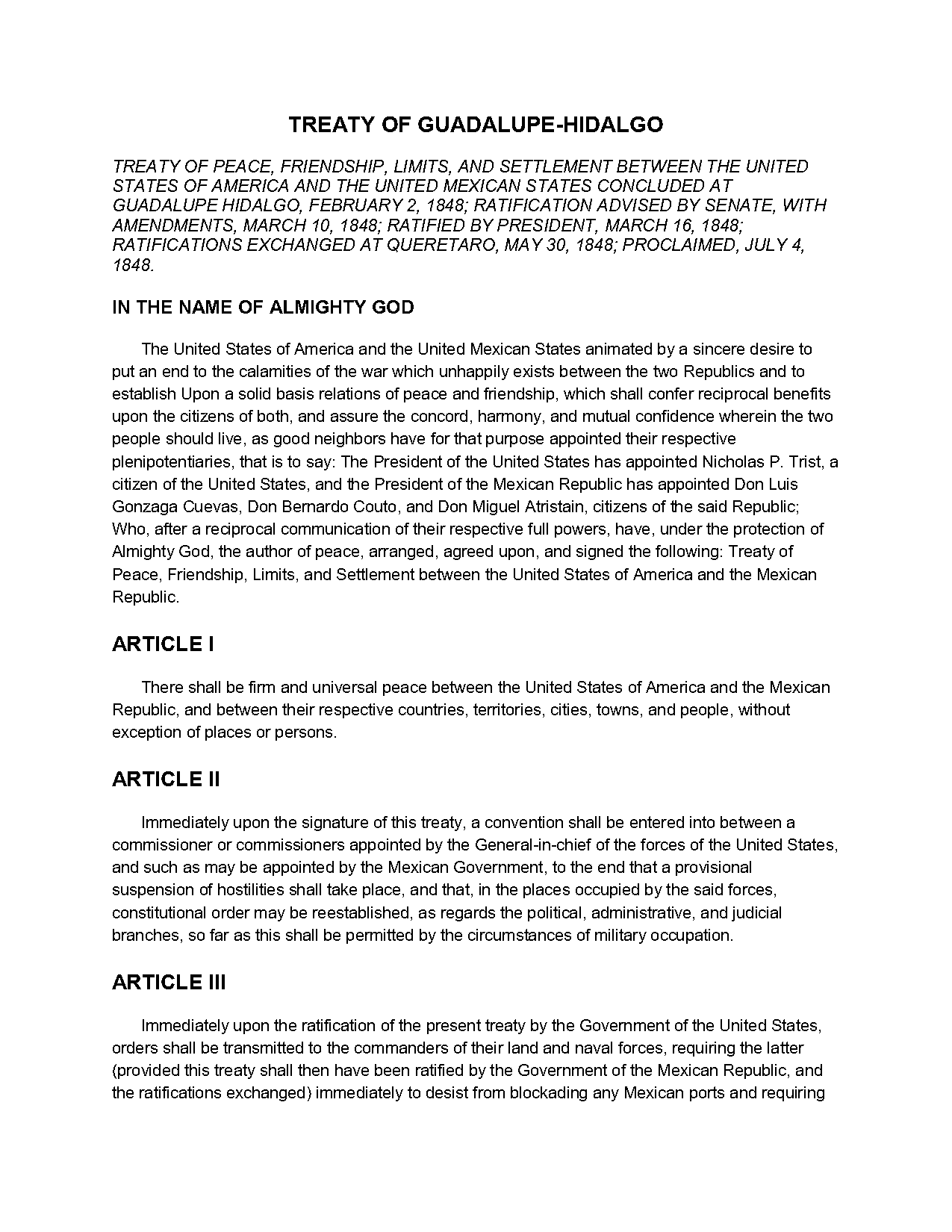 treaty of guadalupe hidalgo negotiations