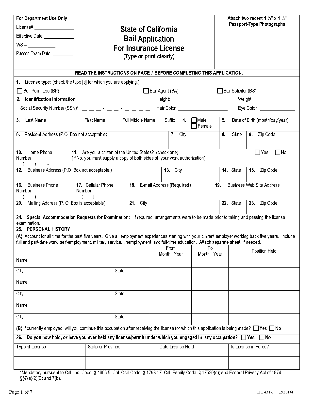 california state license form