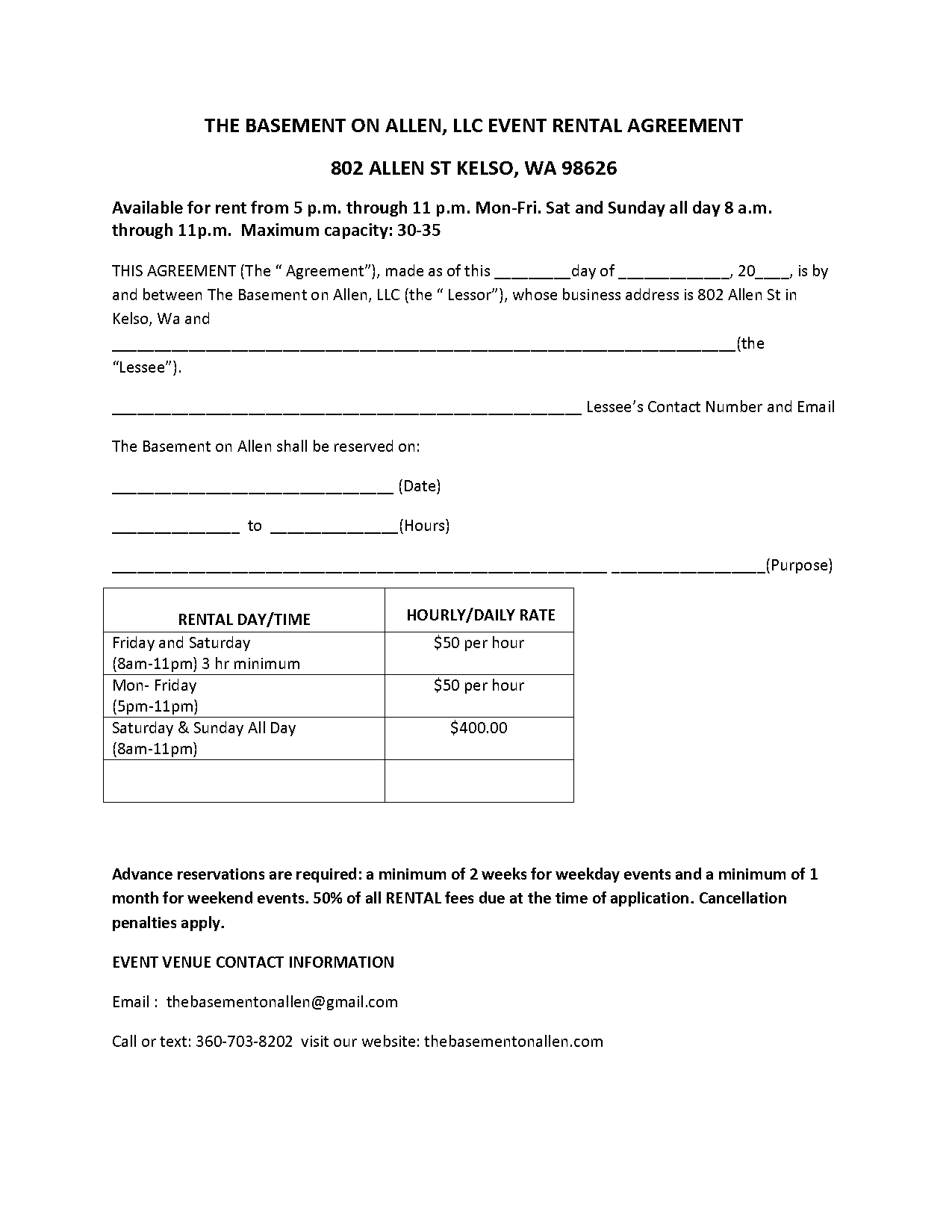 basement rent contract form