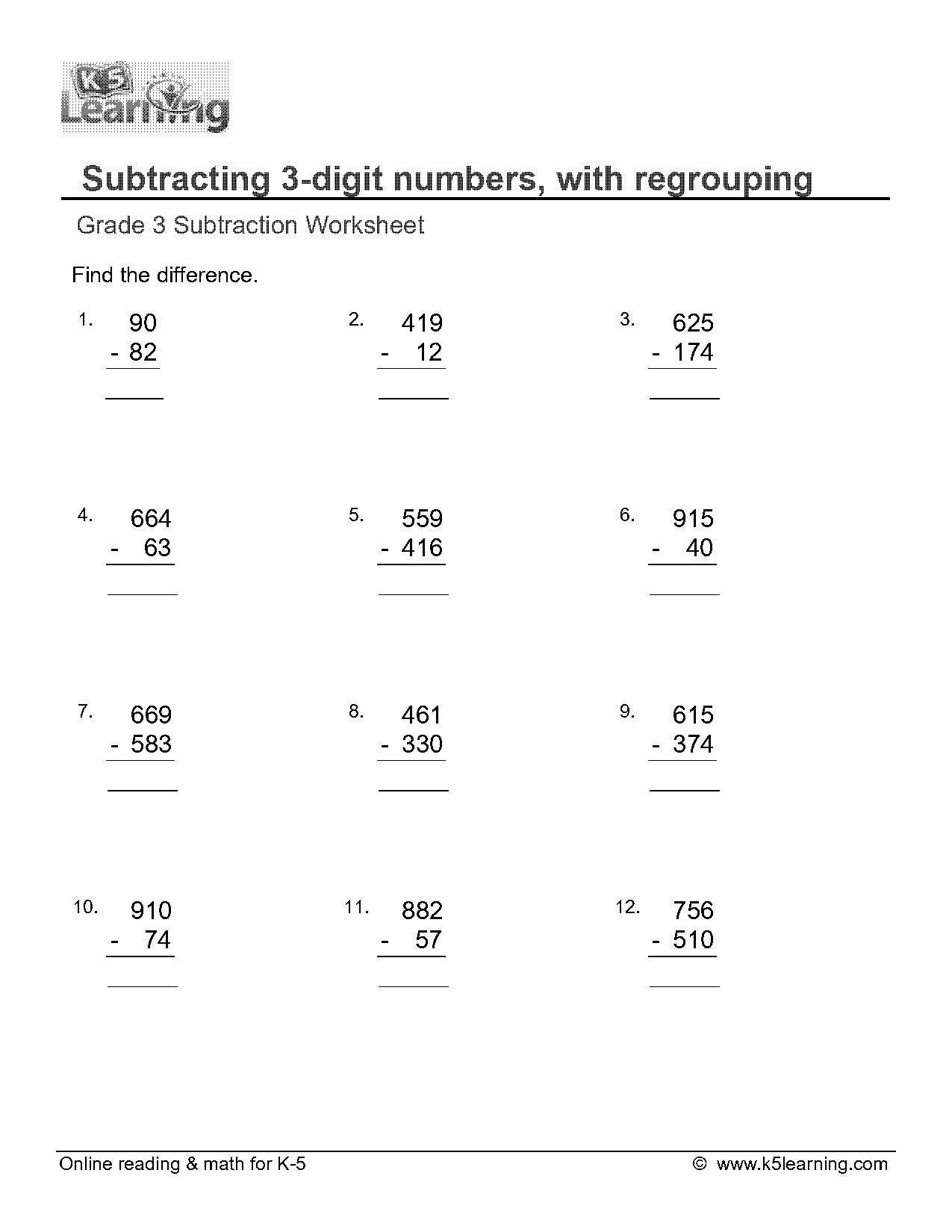 third grade math regrouping worksheets