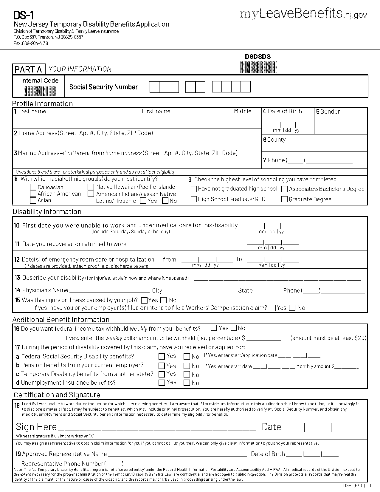 nj short term disability tax form