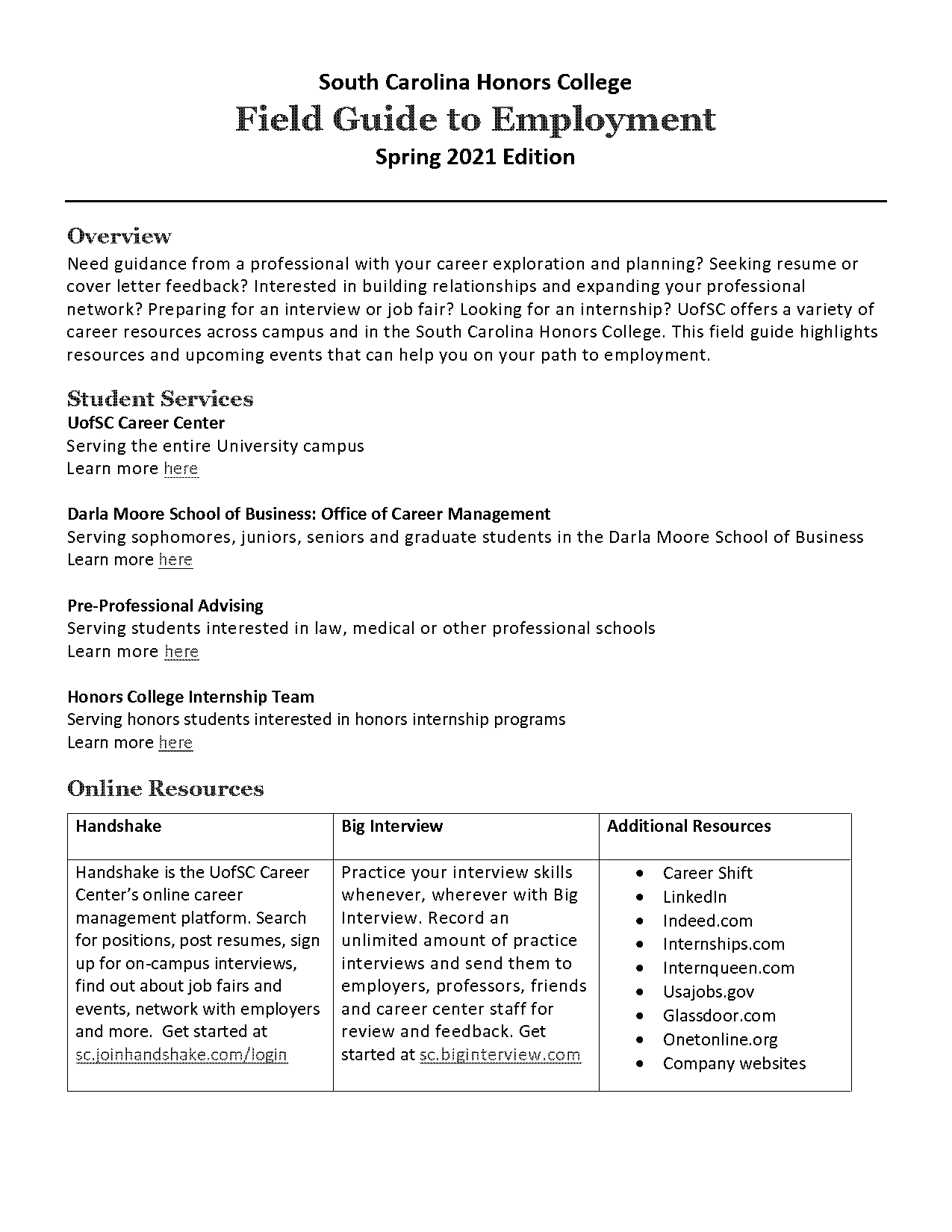 darla moore school resume appointment