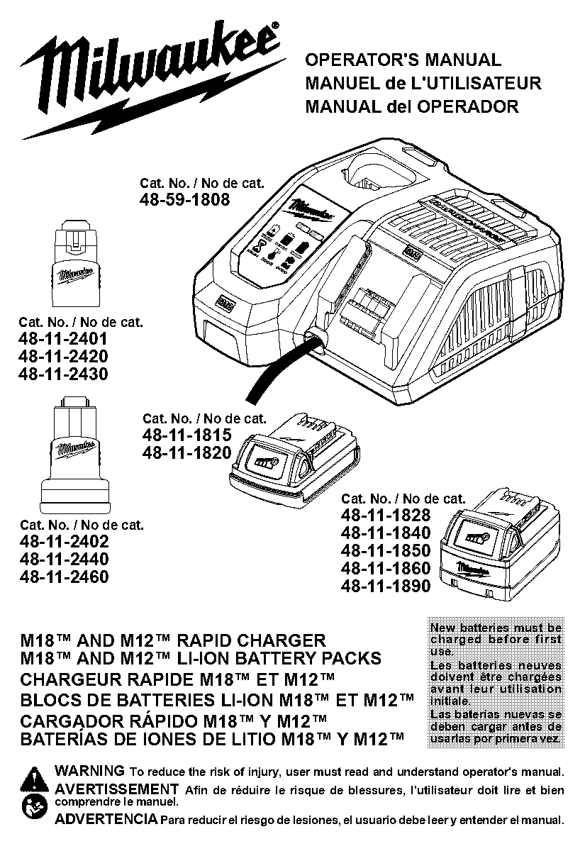 milwaukee battery charger instructions