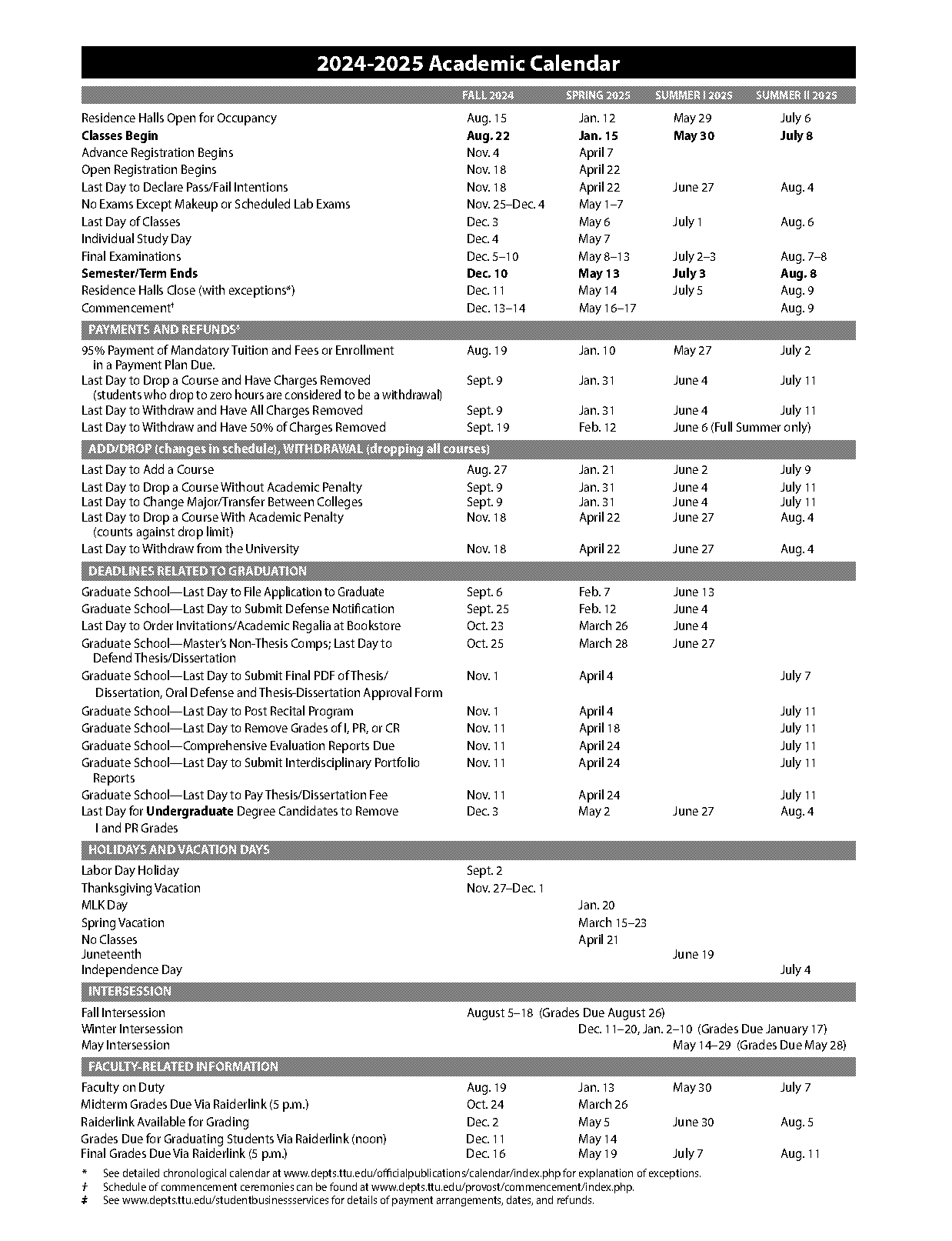 texas tech class schedule