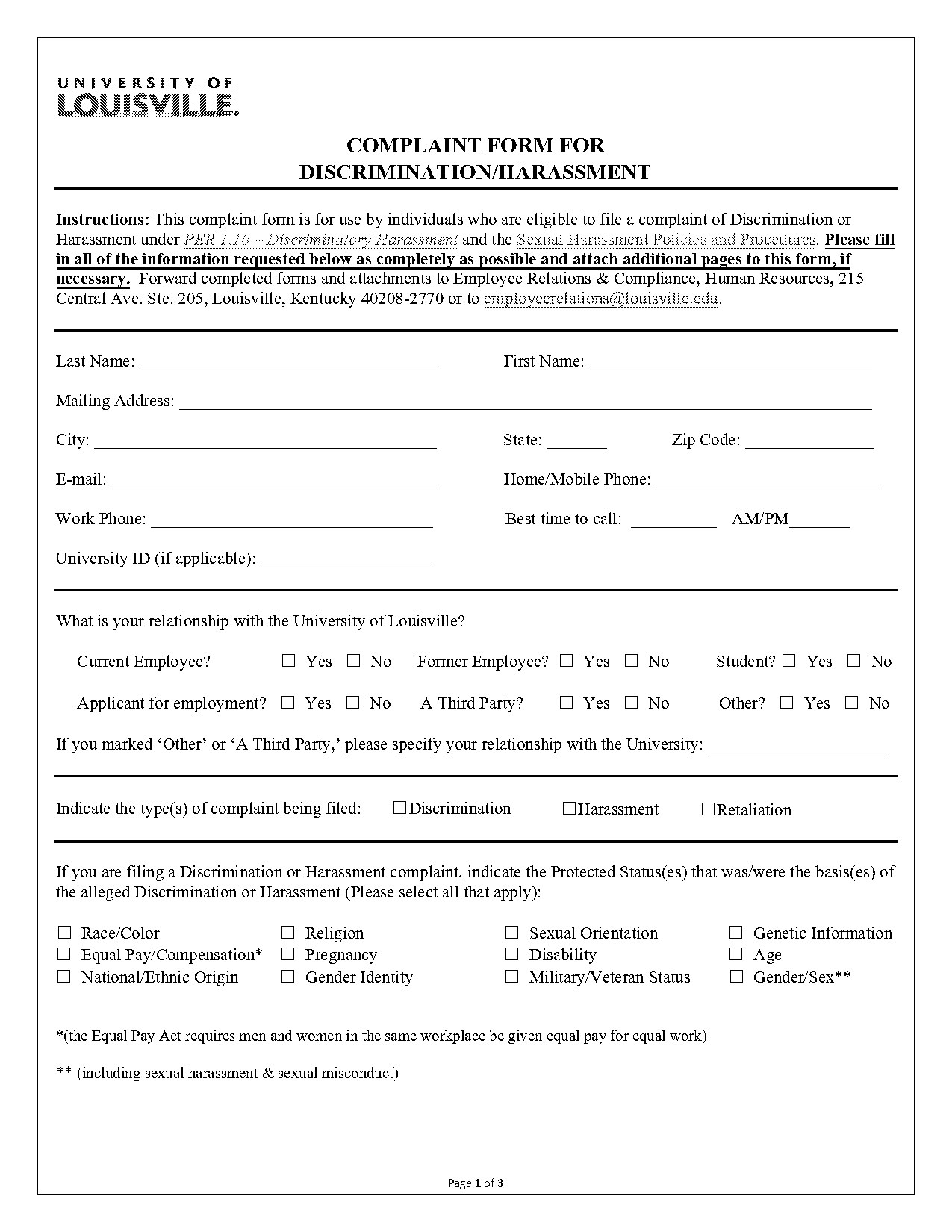 sexual harrassment complaint form