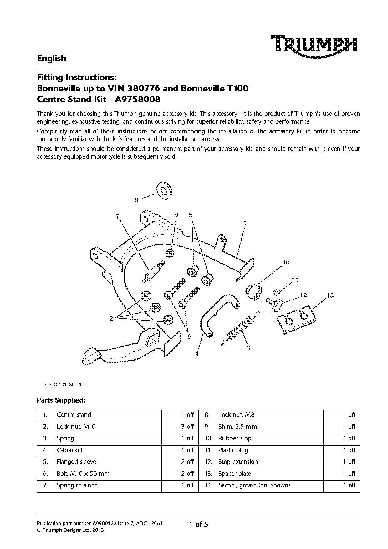 triumph bonneville centre stand fitting instructions