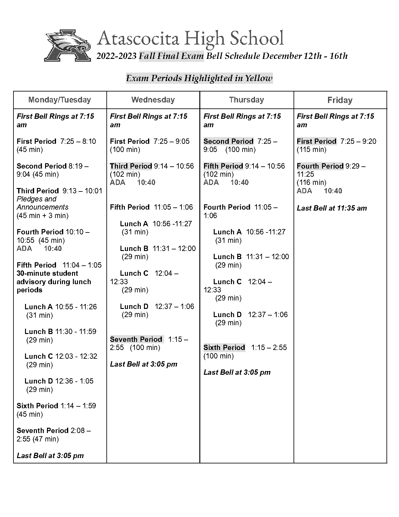 atascocita middle school lunch schedule