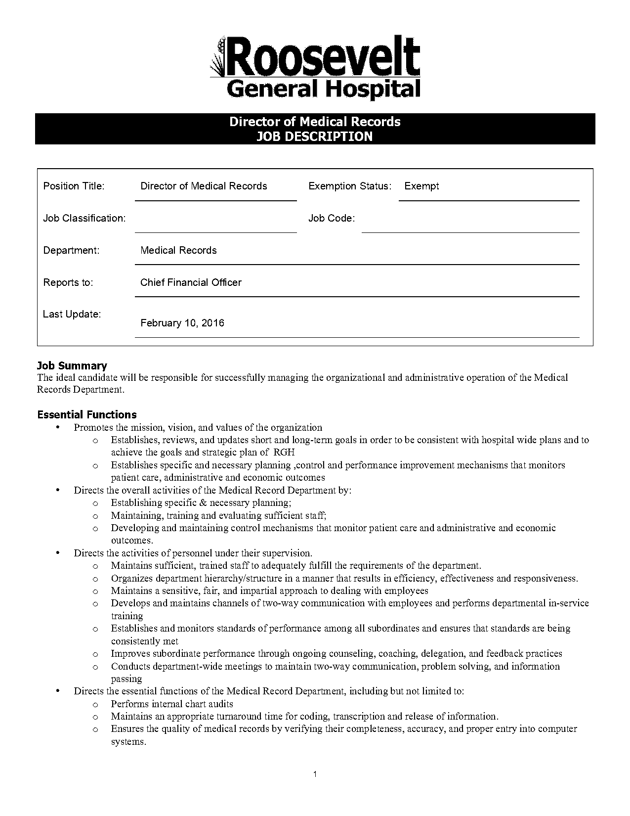 health records job description