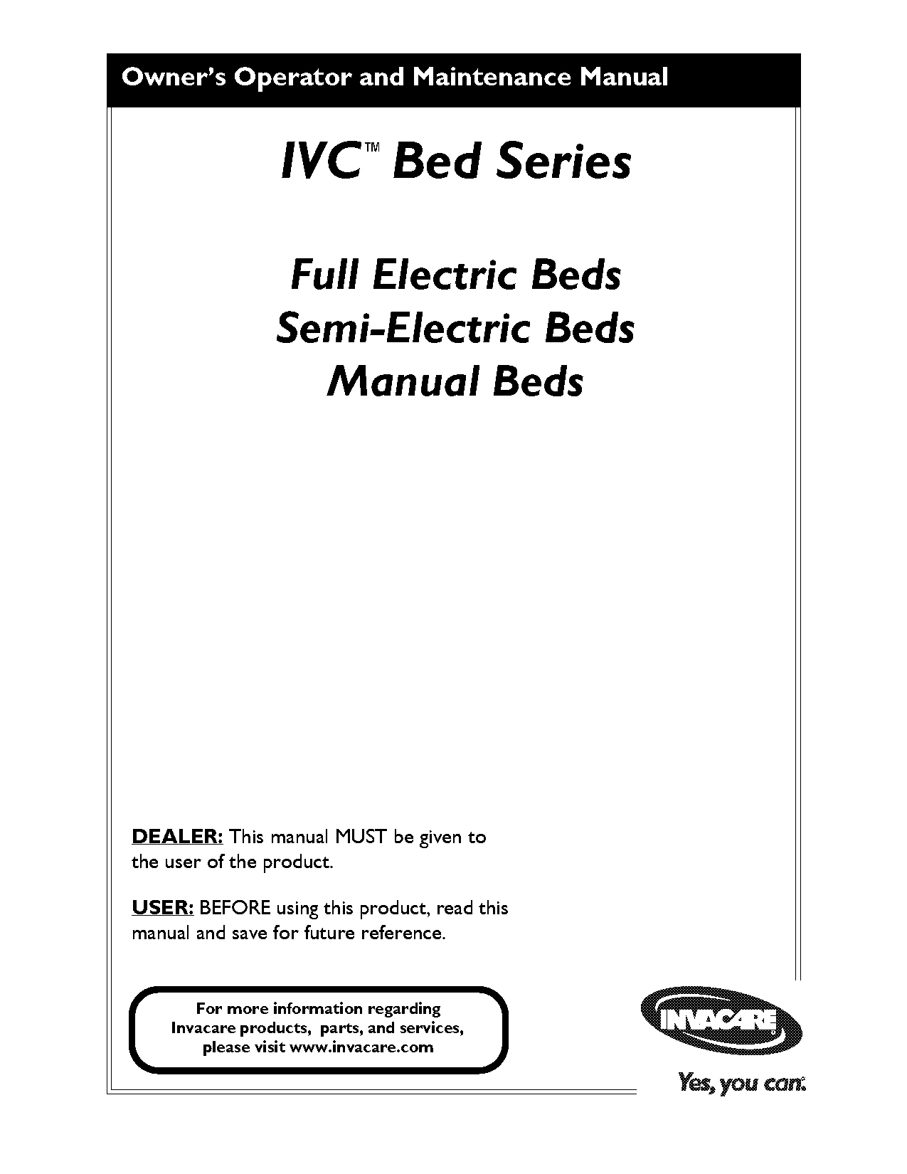 invacare bed instruction manual