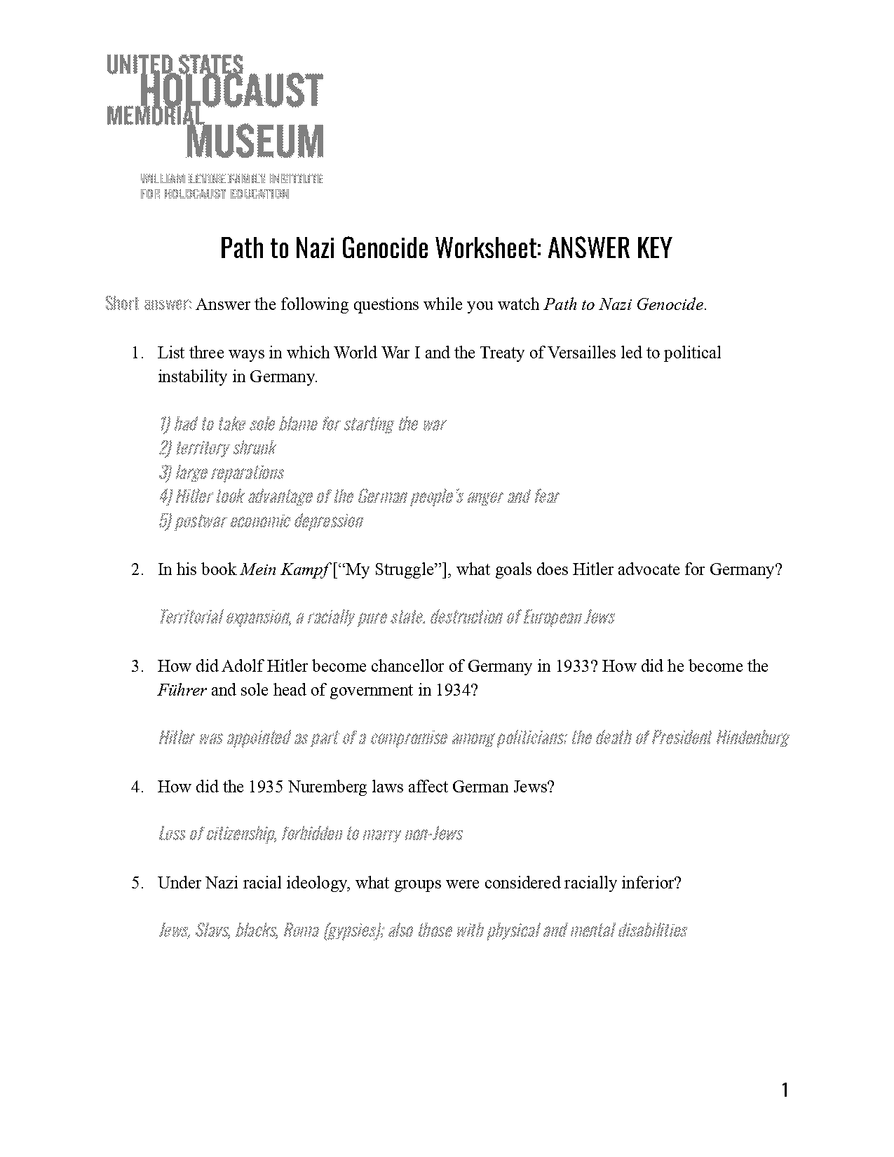 treaty of versailles exam questions