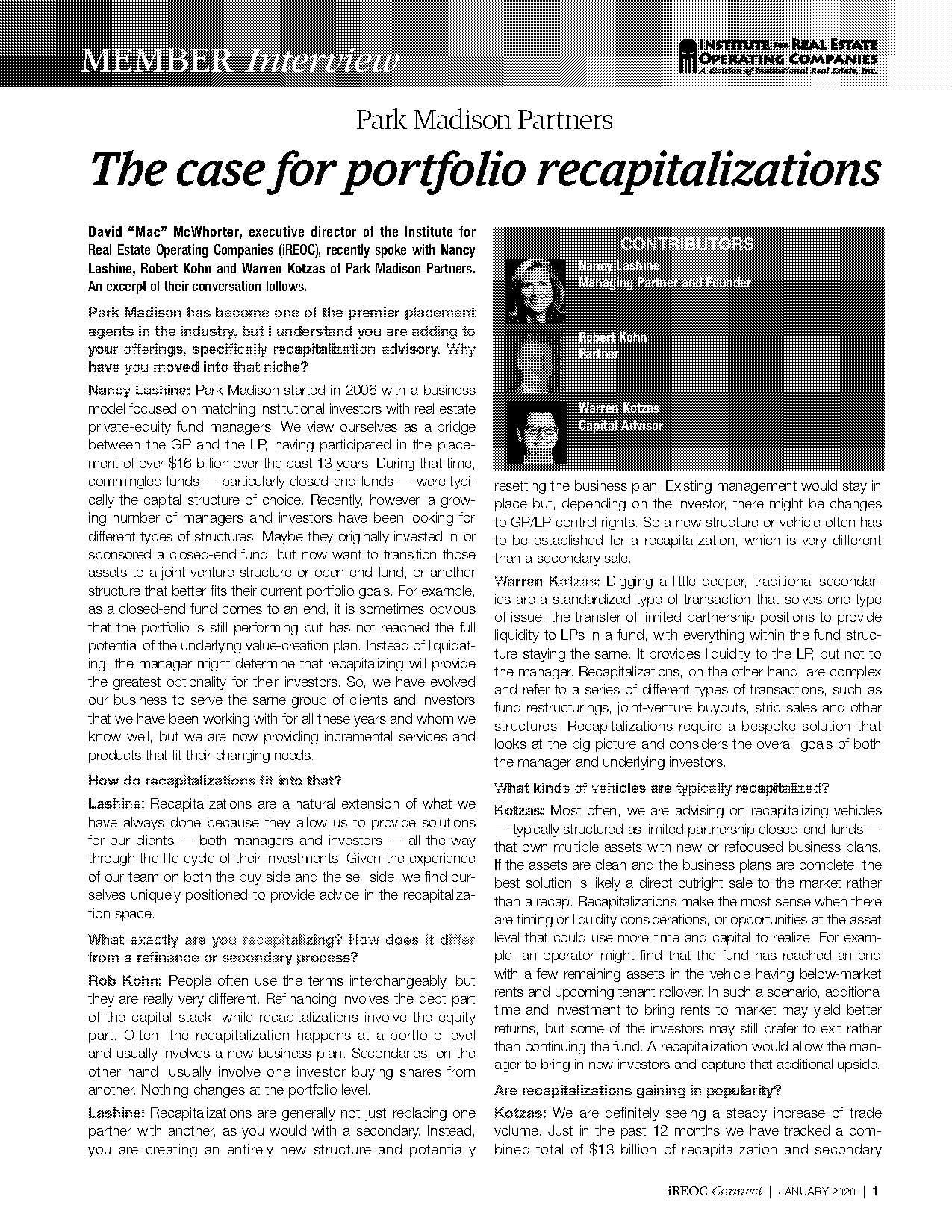 a recapitalization and structure sale of the property