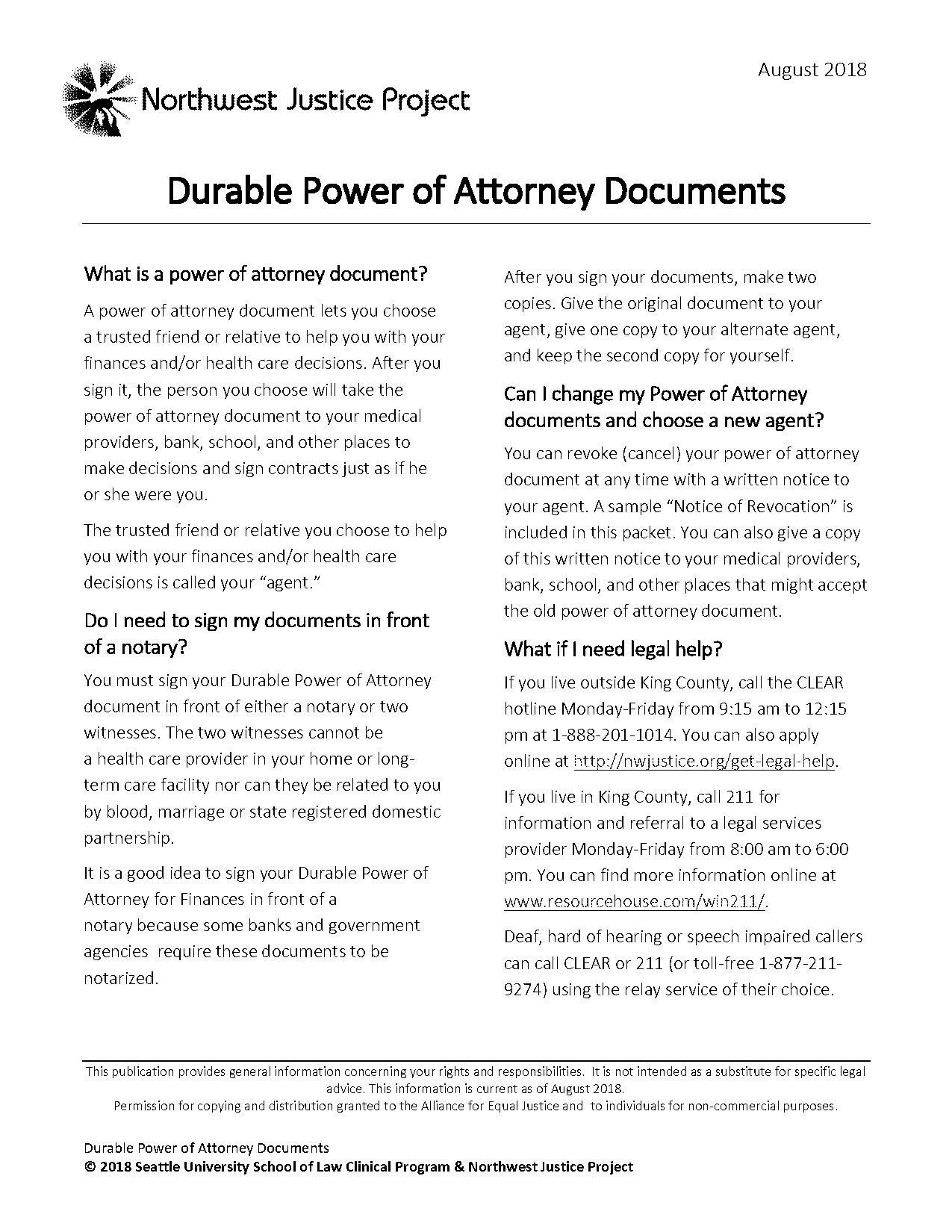 power of attorney form washington state