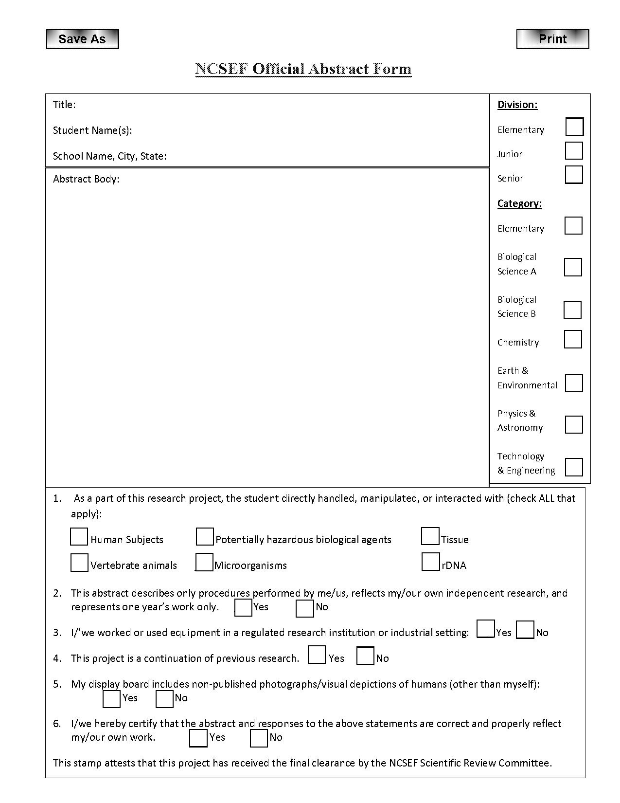 abstract and certification form