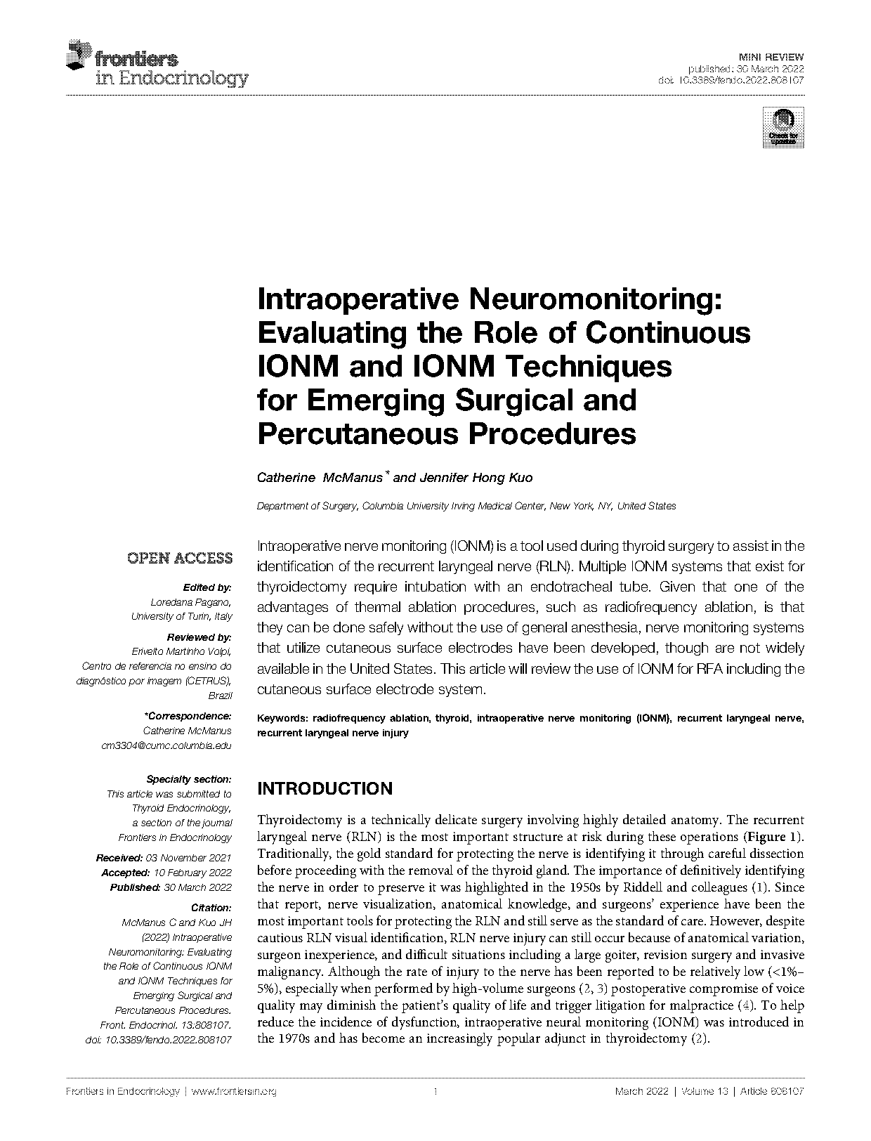 intraoperative neuromonitoring review article