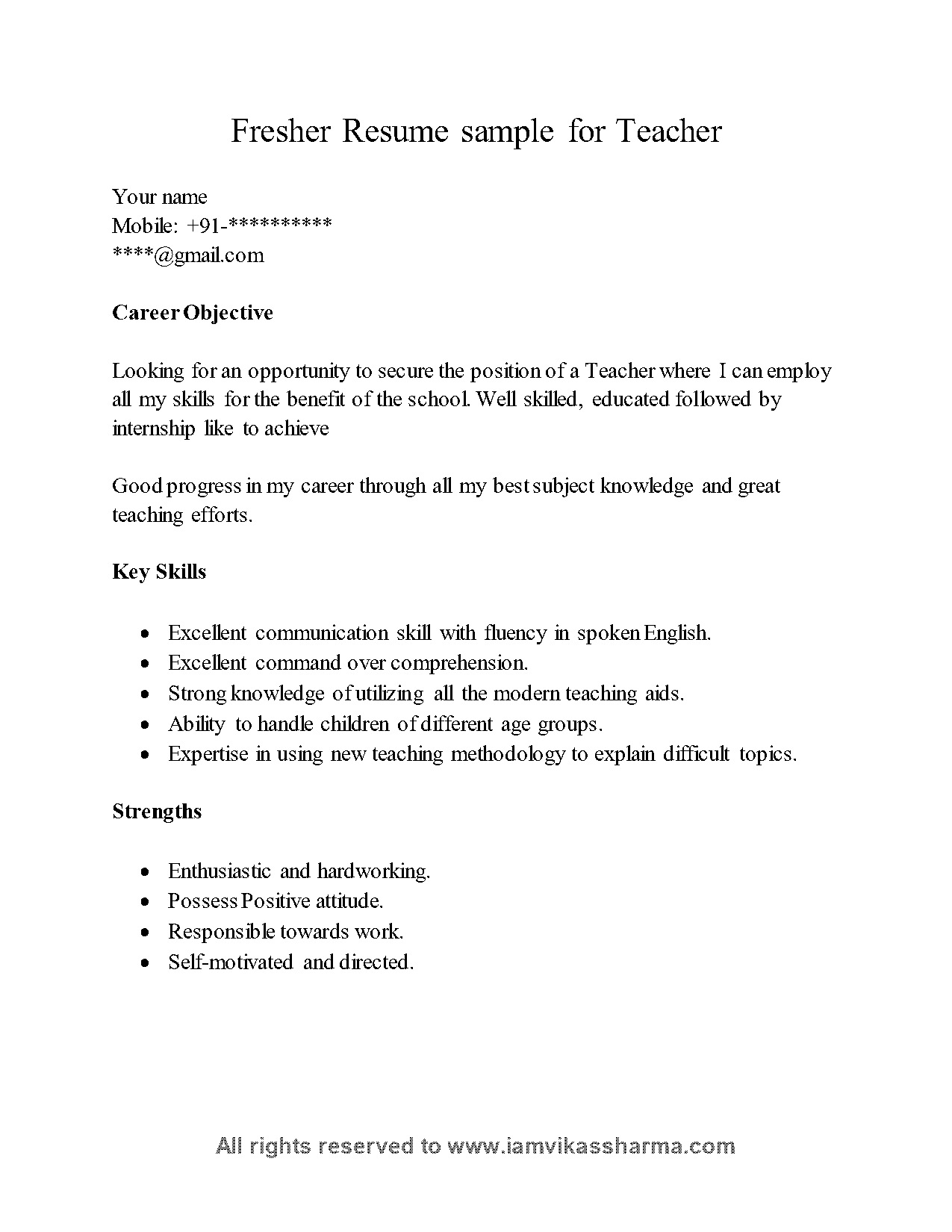 simple resume format for fresher in word