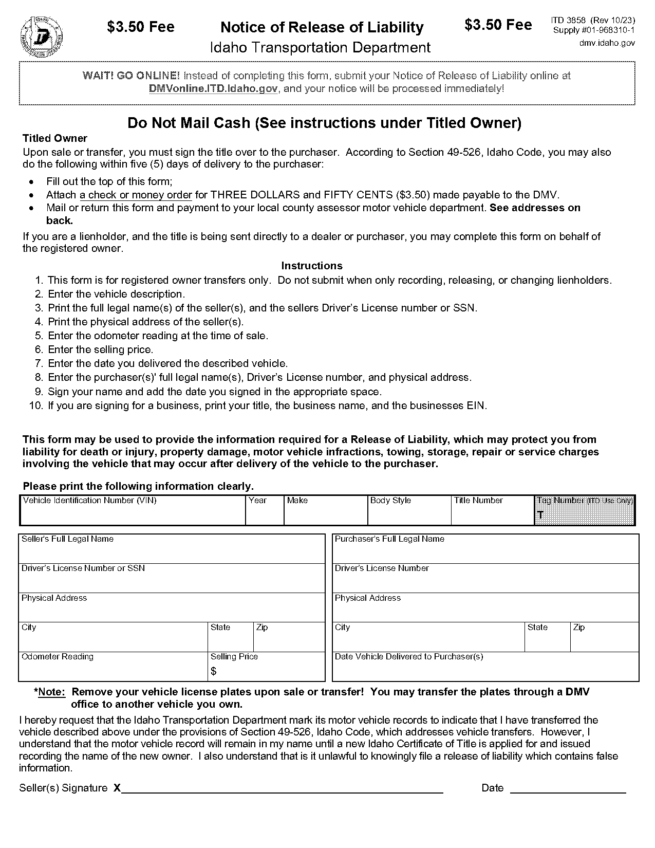 dmv liability release form