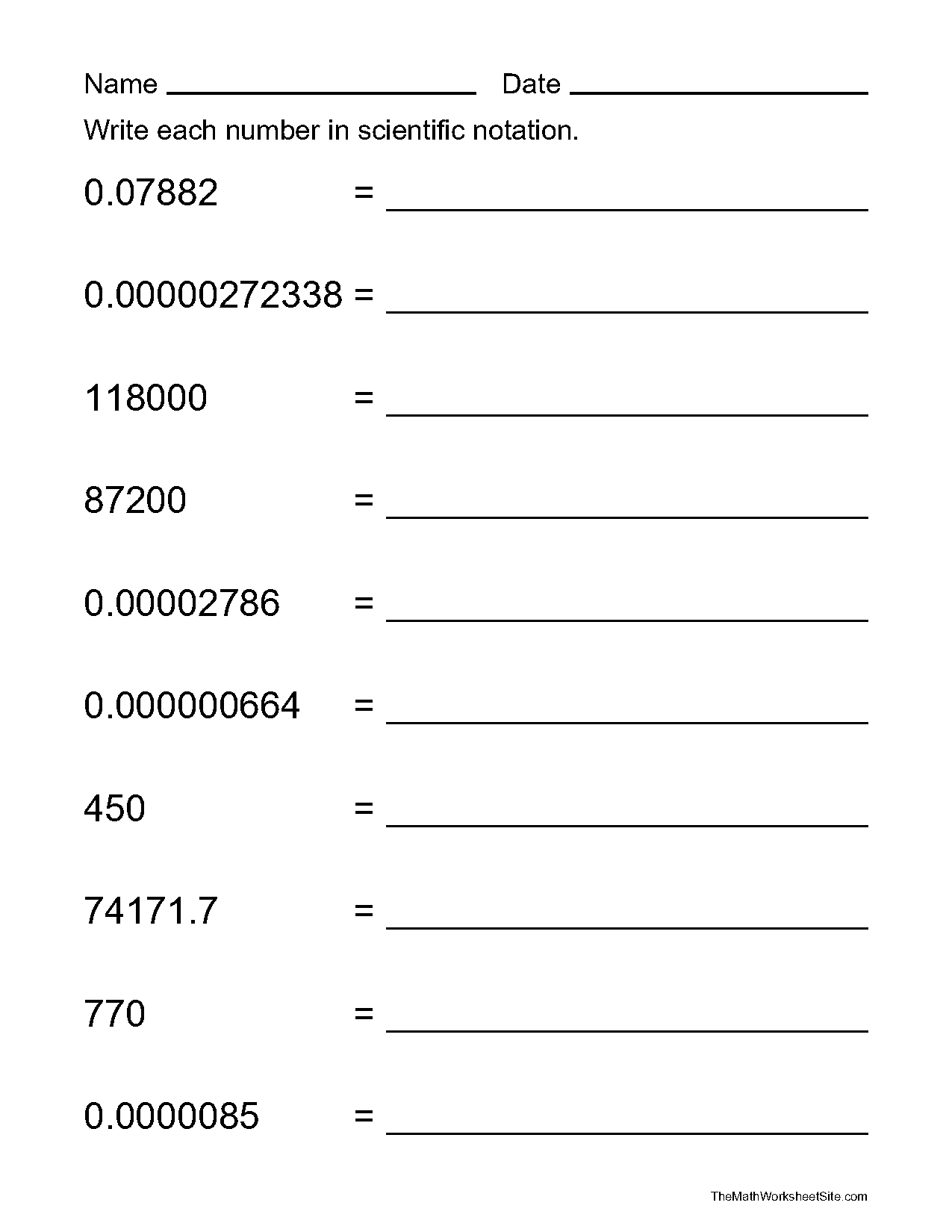 numbers in scientific notation worksheet