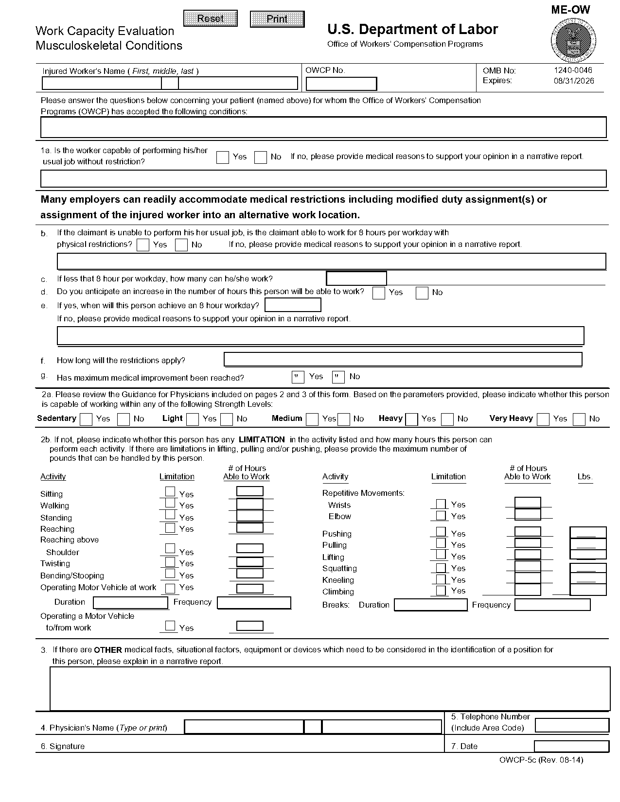 functional capacity evaluations questions