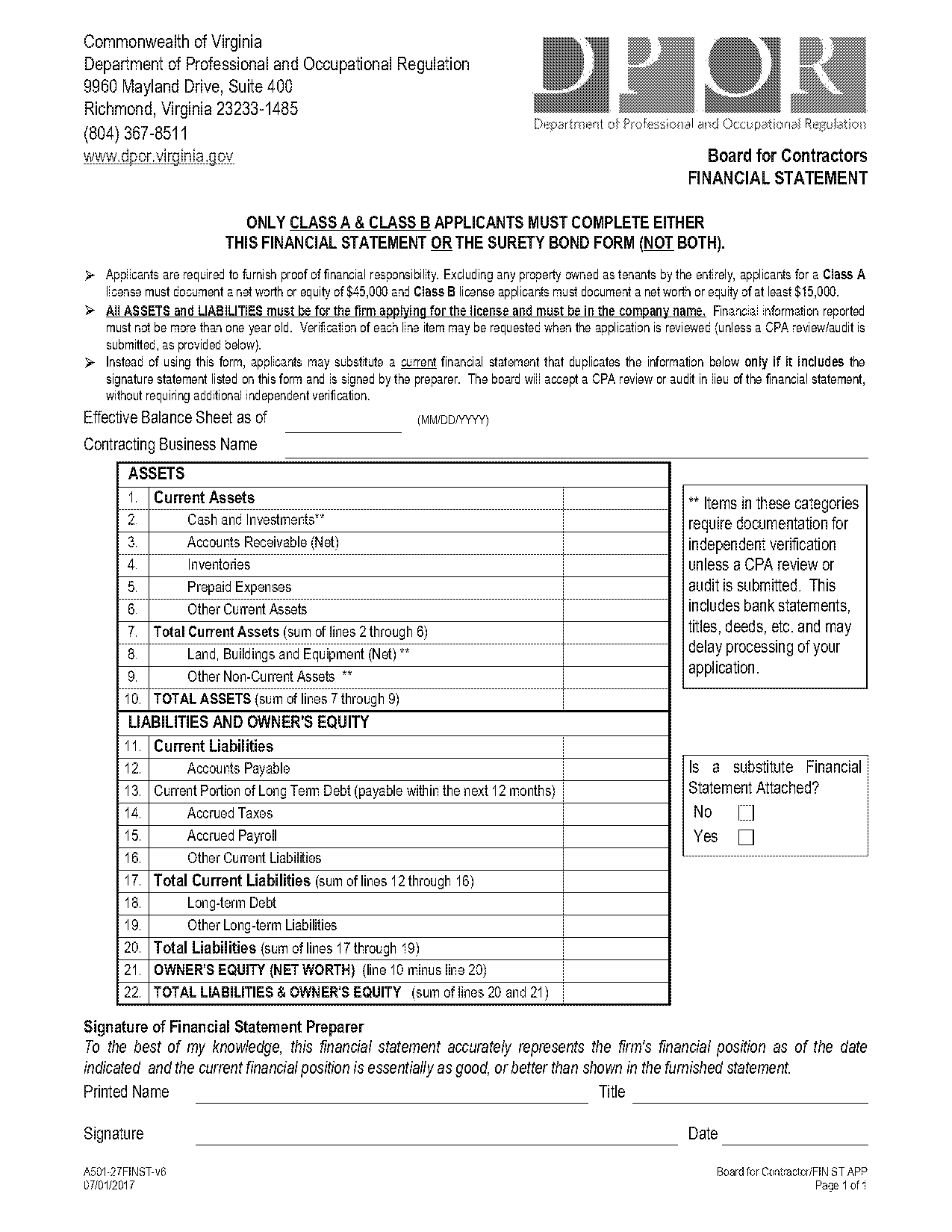 dpor contractor blank license form