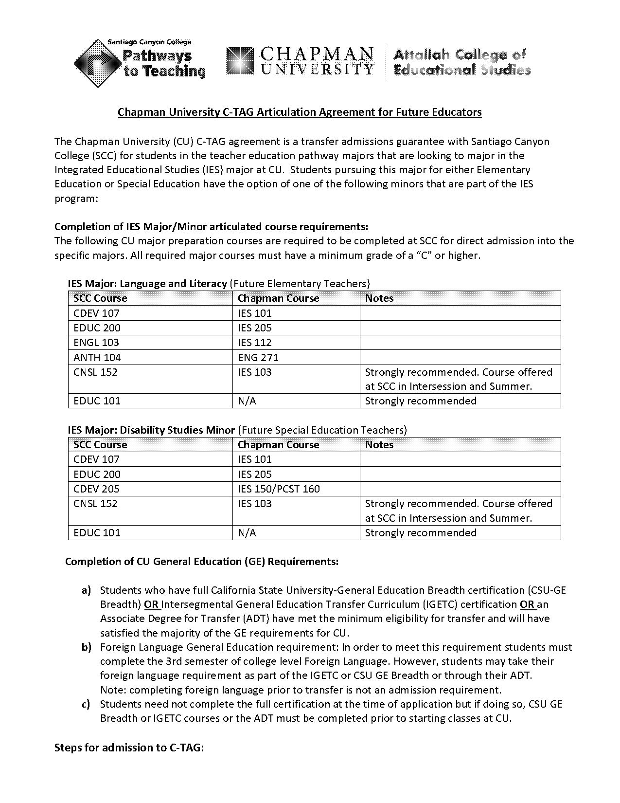 scc major requirements chapman