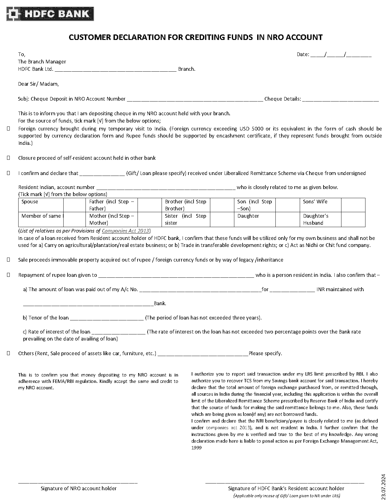 hdfc mf nri declaration form