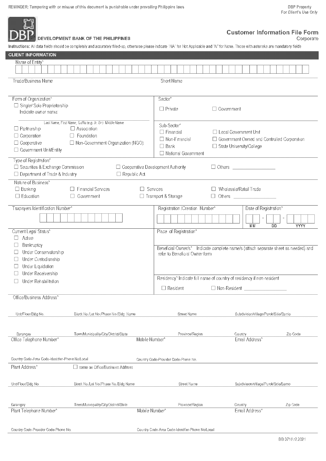 dbp customer information file form pdf