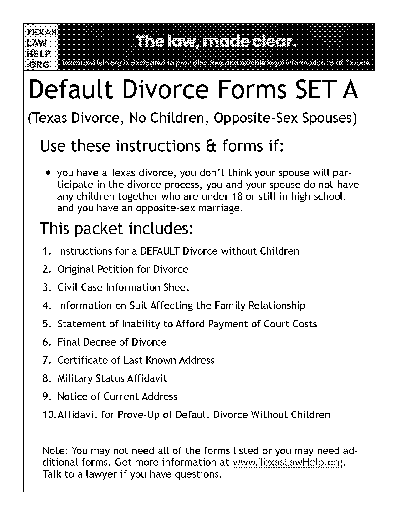 divorce decree form texas