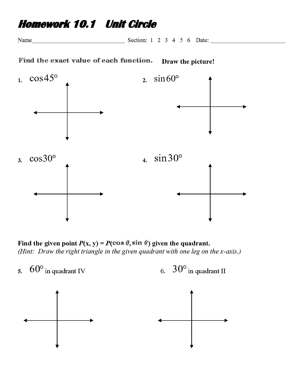 trigonometric functions of general angles worksheet