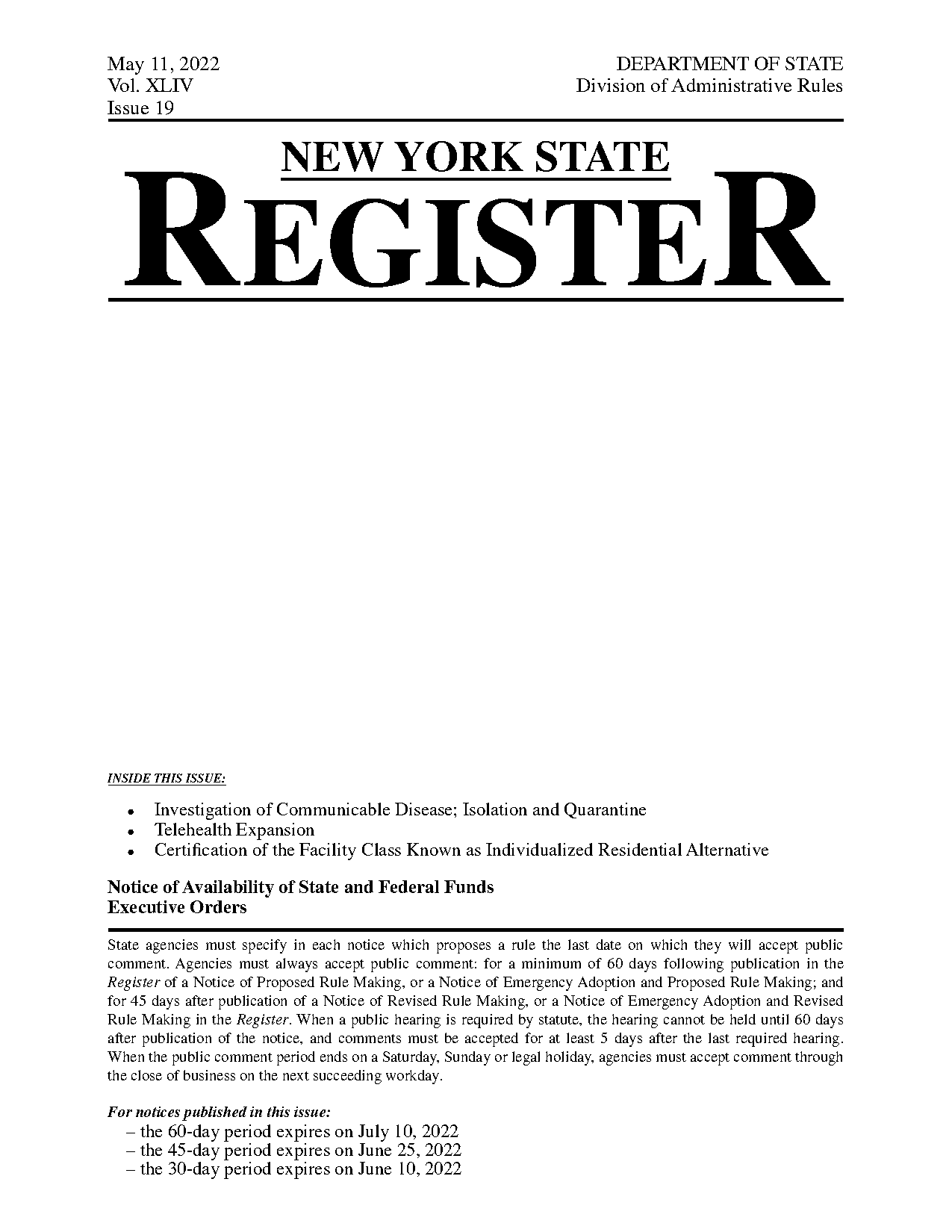 notice and comment period ny executive orders