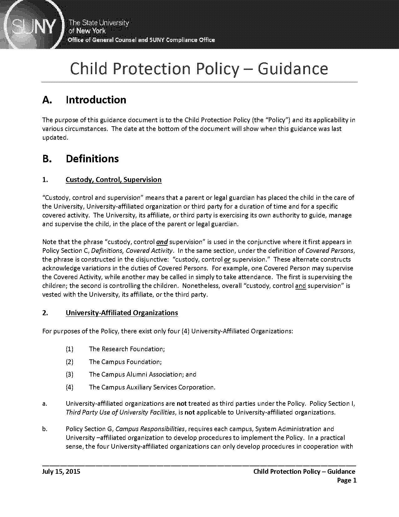 suny child protection policy