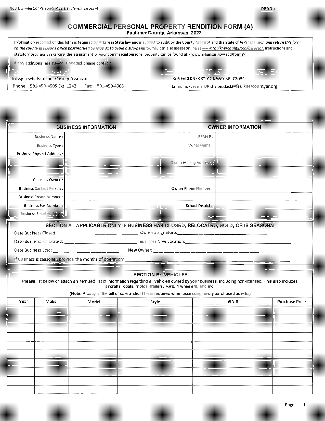 commercial personal property assessment form arkansas